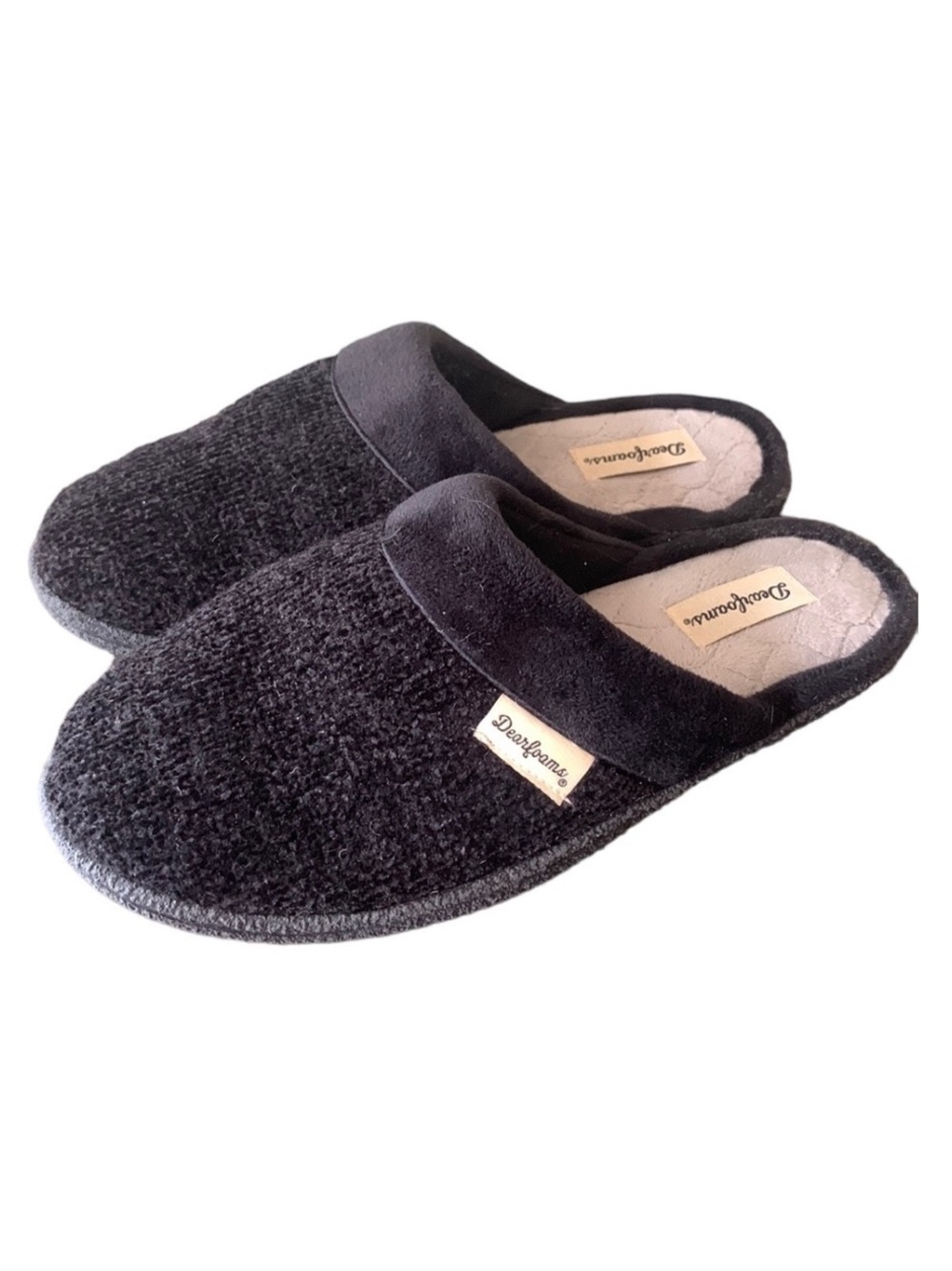Dearfoam Black Chenille Slip On Slippers Size‎ M (7 - 8)
